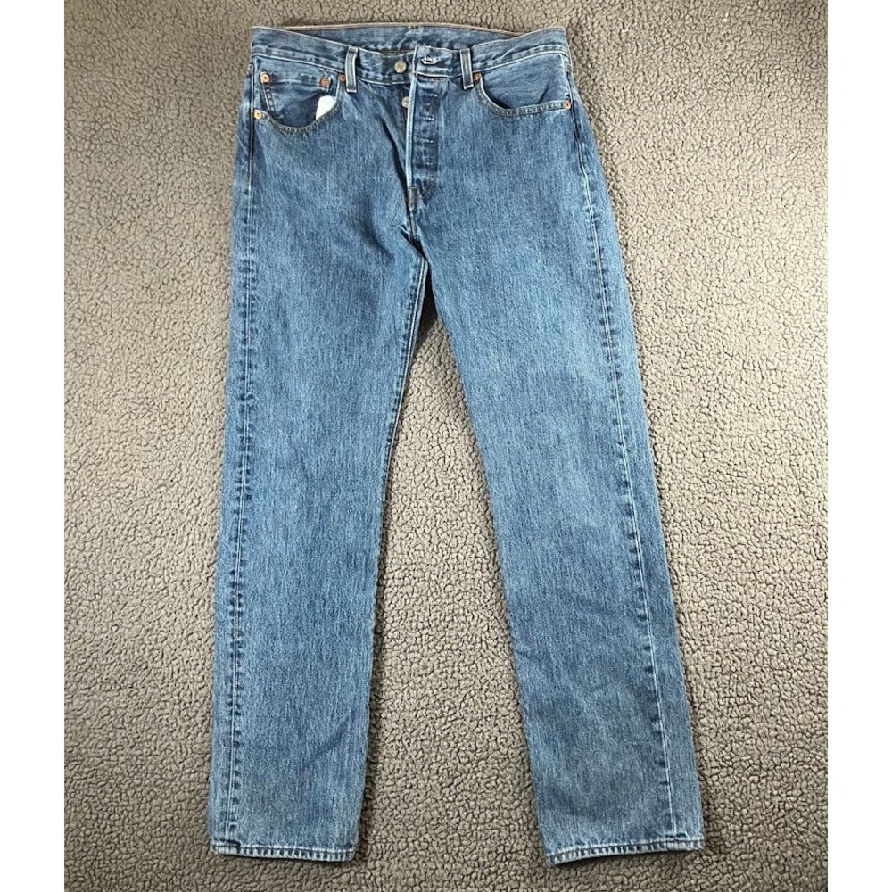 Levis 501 Original Fit Mens W33 L34 Blue Denim Straight Leg Button Fly Jeans
